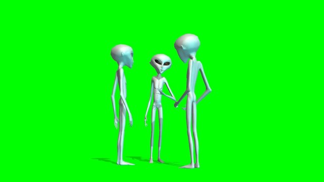 Three Aliens in conversation -  green screen