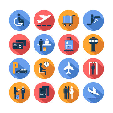 Colored airport icons set