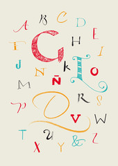 Calligraphic hand written uppercase alphabet
