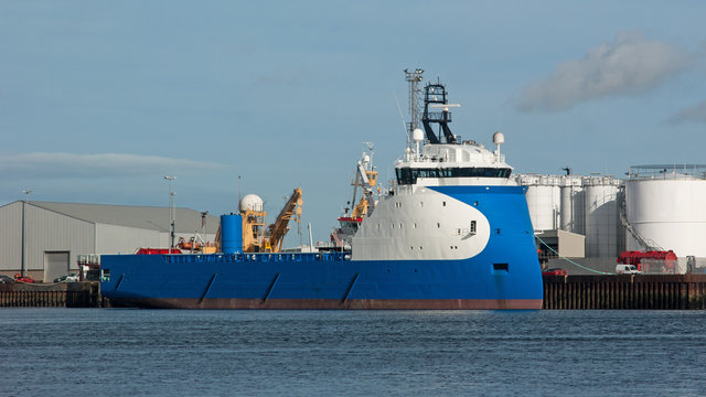 Blue Oil Platform Supply Ship