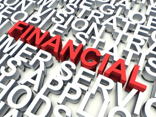 Word Financial in red. Keyword concept.