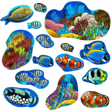 Cartoon elements of coral reef - illustration for the children