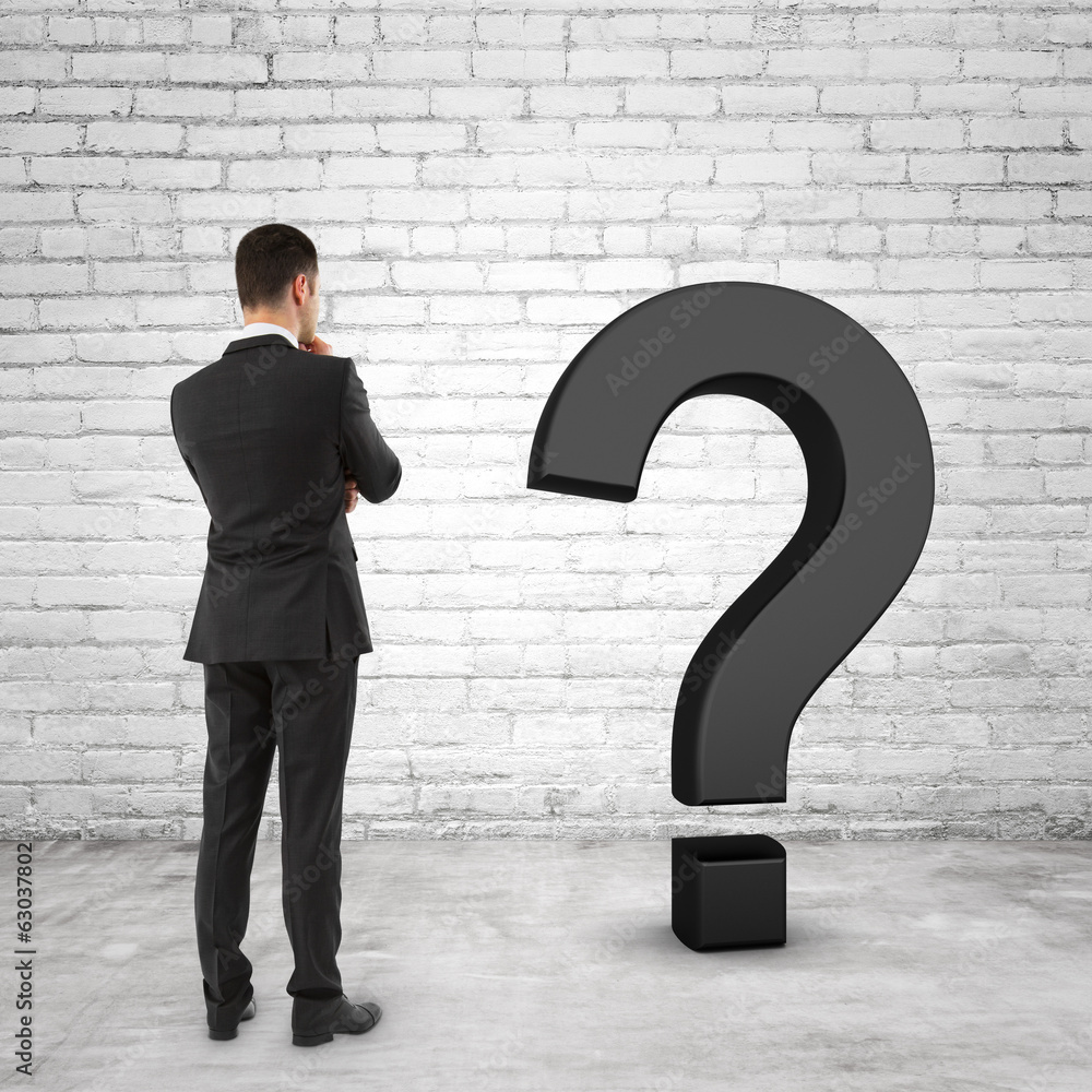 Poster man and question mark