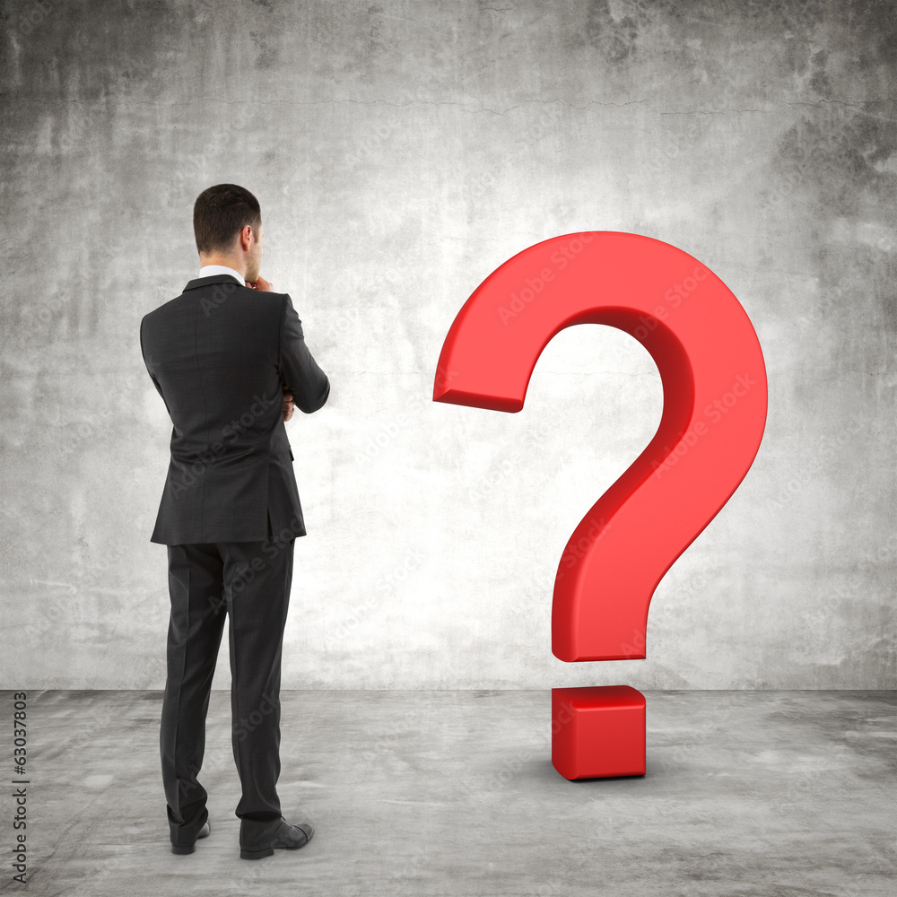Poster man and question mark