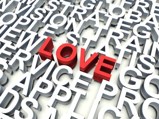 Word Love in red. Keyword concept.
