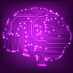Circuit board computer style brain vector technology background