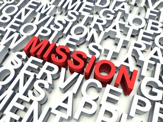 Word Mission in red. Keyword concept.