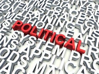 Word Political in red. Keywords concept.