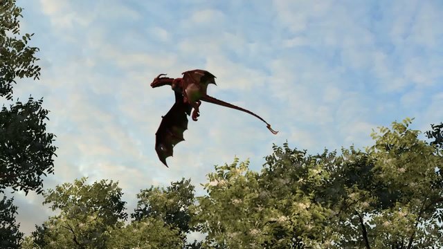 Flying dragon wyvern - on sky background