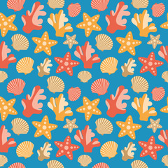 Shells, Coral And Starfish Seamless Texture