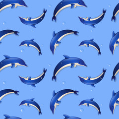 Seamless background with dolphins. Vector illustration.