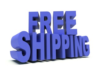 Advertising words Free Shipping in blue. 3d render