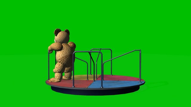 cartoon teddy bear moves carousel - green screen