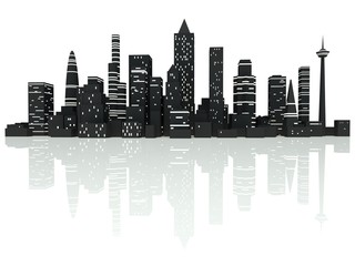 Fototapeta na wymiar Group of illuminated City skyscrapers. 3d render