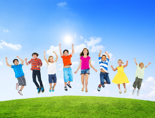 Obraz na płótnie Canvas Group of Diverse Multi-Ethinc Children Jumping