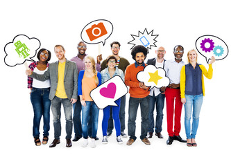 Group Of Happy Multi-Ethnic People Holding Speech Bubbles