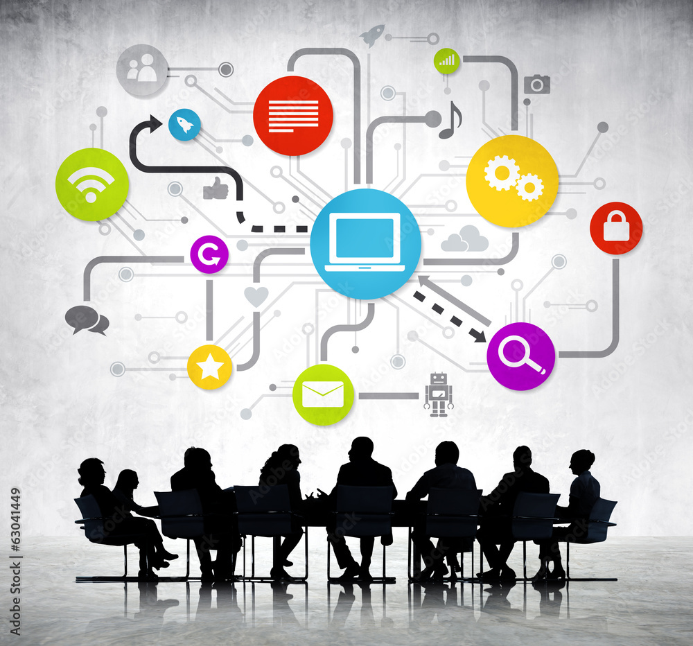 Poster group of business people working and global networking