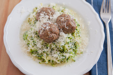 Zucchini Nudeln mit Fleischbällchen