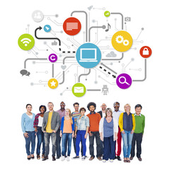 Group Of Multi-Ethnic People with Social Media Icons