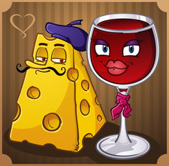 French Wine and Cheese Cartoon Characters