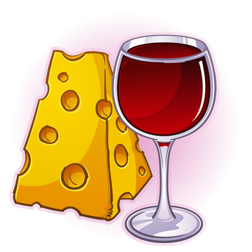 Wine And Cheese Cartoon Illustration