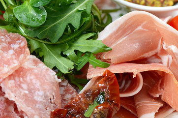 Assorted Italian sausages as a  background