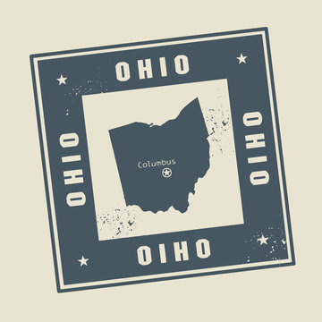 Grunge rubber stamp with name and map of Ohio, USA