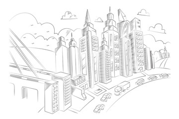Hand drawing of city life