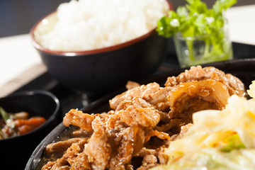 beef teriyaki set, set menu beef teriyaki with salad and rice