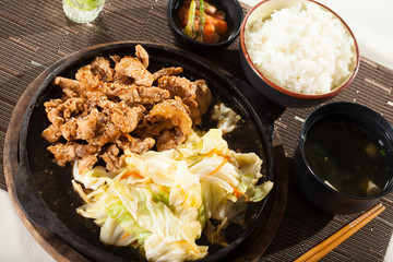 beef teriyaki set, set menu beef teriyaki with salad and rice