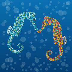 Vector summer and sea background with seahorse