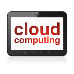 Cloud networking concept: Cloud Computing on tablet pc computer