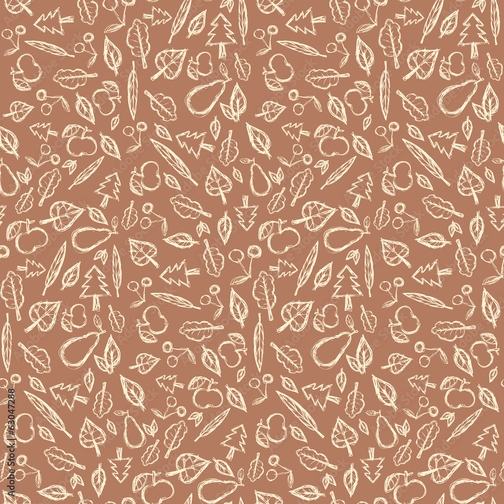 Poster abstract vector retro seamless pattern with fruit and leaves