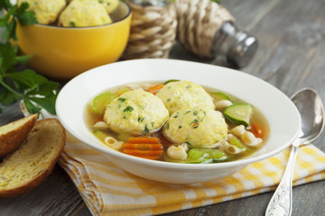 Spring soup with meatballs turkey