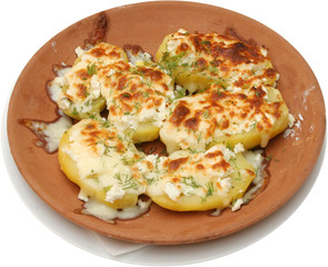 Vegetarian food. Baked potatoes with cheese