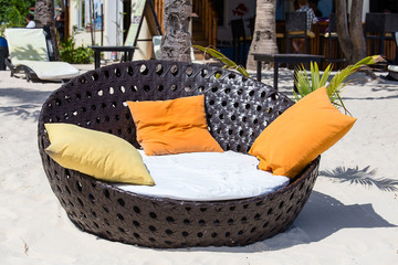 Beach chair at sunny coast. Island Malapascua, Philippines
