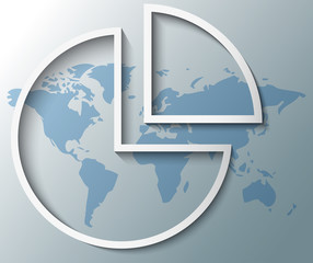 Illustration of pie chart with world map background