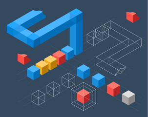 Infographics with flat colored cubes