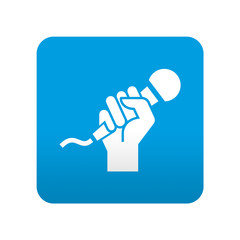Etiqueta tipo app azul simbolo karaoke