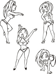 Sketches of pretty girls in swimsuits