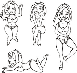 Sketches of pretty girls in swimsuits