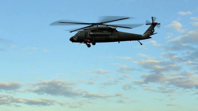 Military Helicopter Sikorsky UH-60 Black Hawk fly over