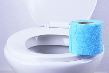 Toilet paper on a toilet, close-up