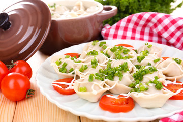 Meat dumplings - russian boiled pelmeni close up