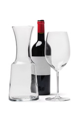 Red Wine Bottle Glass And Carafe - Photo With Clipping Path