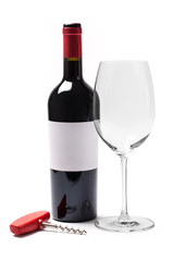 Bottle Wine With Glass And Corkscrew