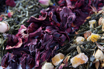 Different kinds of dry tea close up