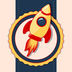 Card with space rocket. Vector illustration.