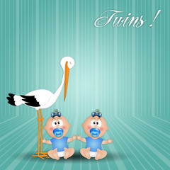 Stork with twin boys