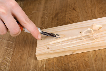 Wood carving tools close up